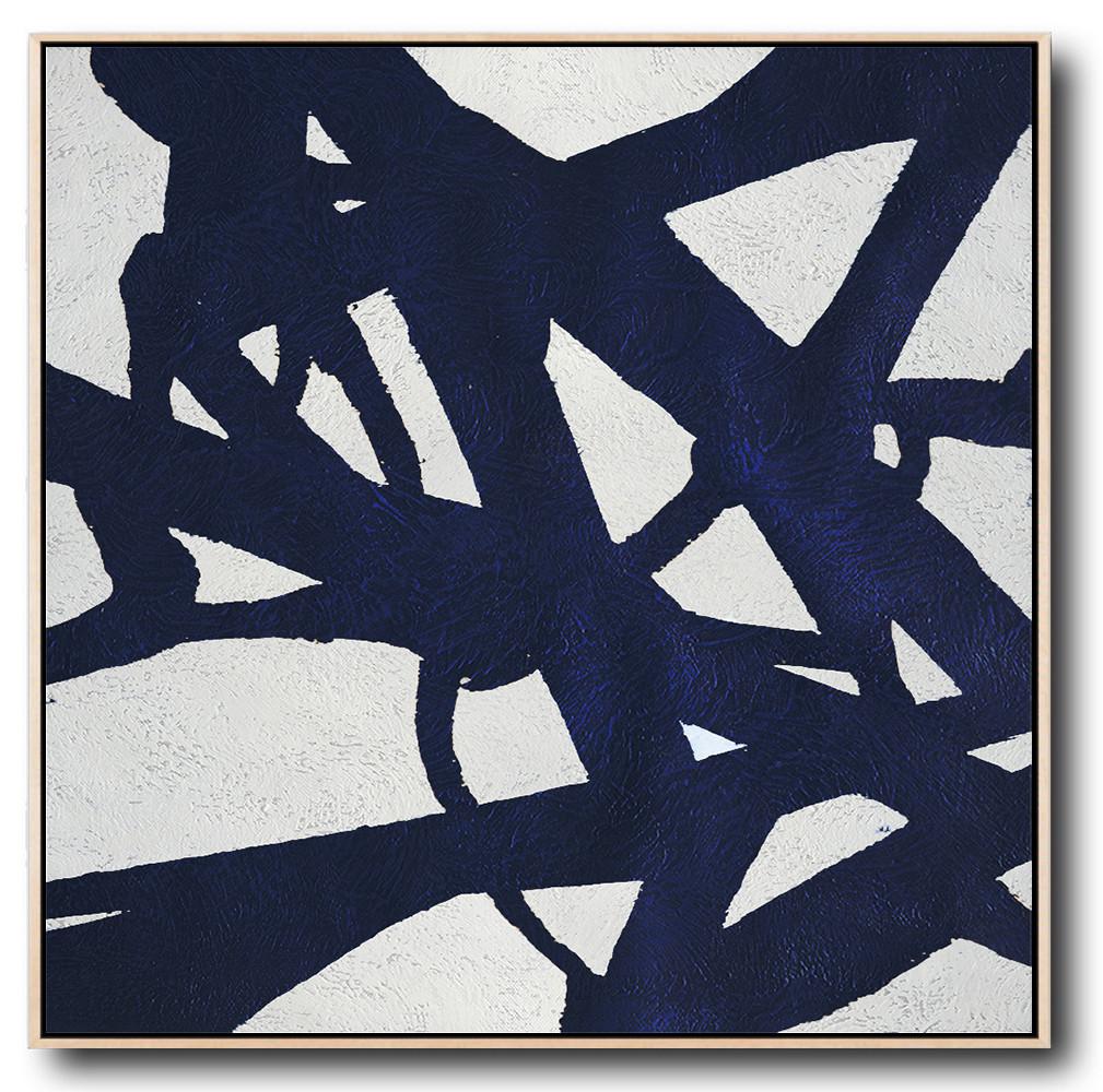 Buy Large Canvas Art Online - Hand Painted Navy Minimalist Painting On Canvas - Fine Art Gallery Large